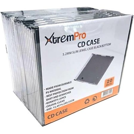 Xtrempro 11070 0.2 In. CD DVD Slim Jewel Storage Replacement Case; Clear With Black Bottom - Pack Of 20